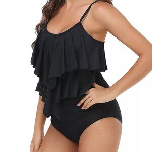 Women Flamingo Swimsuit Two Piece Ruffle Vintage Tankini Set Rushed Swim Bottom